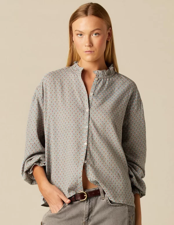 NÍCOLI CAMISA HOJITAS AZUL< Camisas
