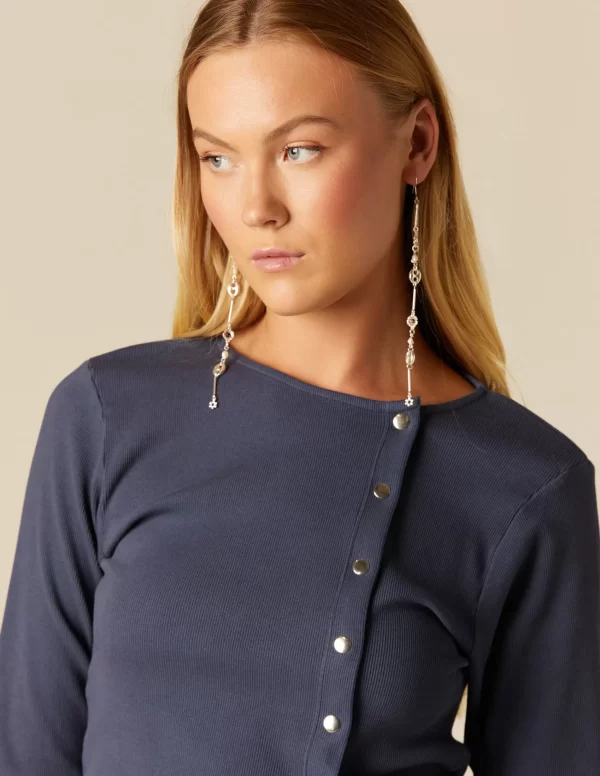 NÍCOLI CAMISETA BOTONES LATERALES AZUL< Camisetas