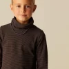 NÍCOLI CAMISETA SOLIDARIA CUELLO VUELTO RAYAS MARRÓN< Camisetas