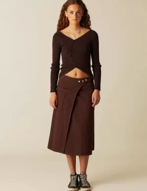 NÍCOLI FALDA CRUCE BOLSILLOS MARRÓN< Denim | Faldas