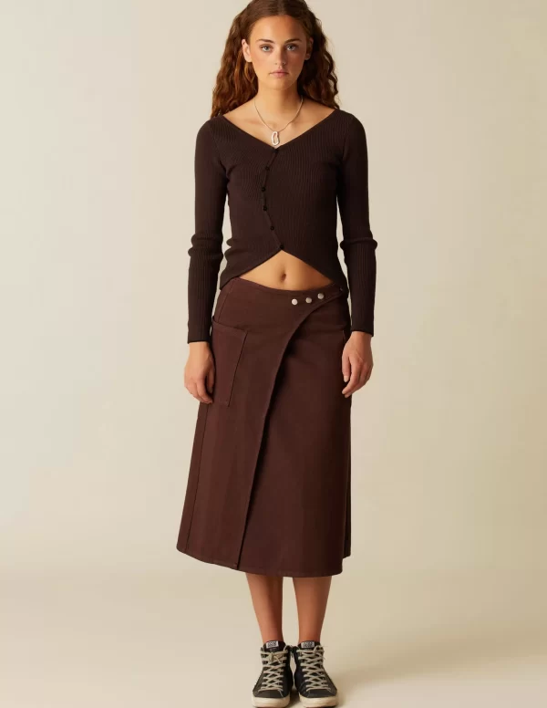 NÍCOLI FALDA CRUCE BOLSILLOS MARRÓN< Denim | Faldas