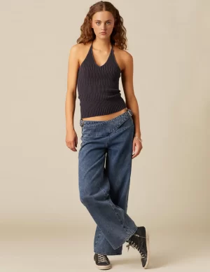 NÍCOLI PANTALÓN AZUL HEBILLAS CINTURA< Denim | Pantalones