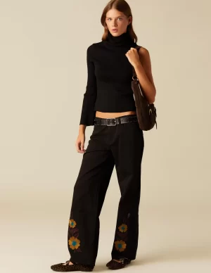 NÍCOLI PANTALÓN BORDADO FLOR< Denim | Pantalones