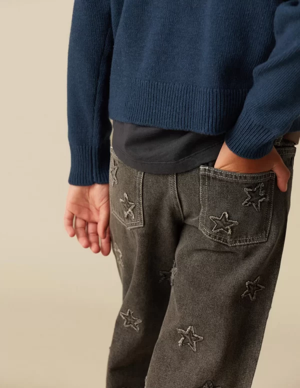 NÍCOLI PANTALÓN ESTRELLAS PARCHES GRIS< Denim | Pantalones