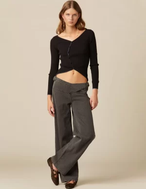 pantaln_gris_hebillas_cin_0.webp NÍCOLI PANTALÓN GRIS HEBILLAS CINTURA< Denim | Pantalones