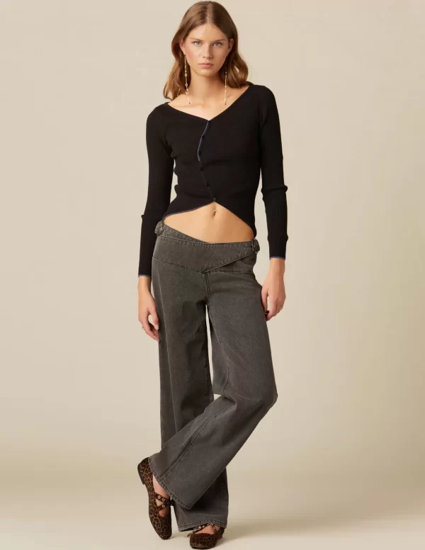 pantaln_gris_hebillas_cin_0.webp NÍCOLI PANTALÓN GRIS HEBILLAS CINTURA< Denim | Pantalones