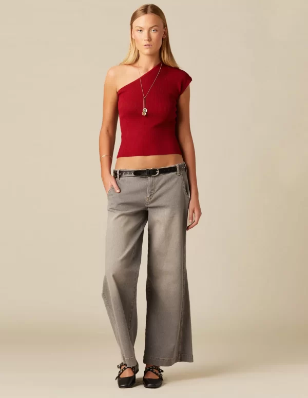 NÍCOLI PANTALÓN LOW WAIST DOBLE BOTÓN GRIS< Denim | Pantalones