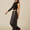 NÍCOLI PANTALÓN NEGRO COSTURAS ENCERADO< Denim | Pantalones
