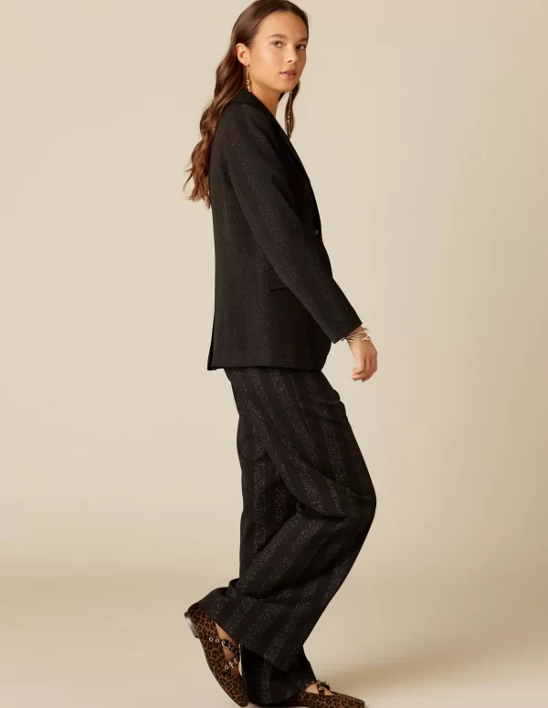 NÍCOLI PANTALÓN NEGRO RAYA BRILLO< Pantalones