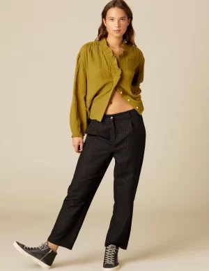 NÍCOLI PANTALÓN RAYA BRILLO AZUL< Pantalones