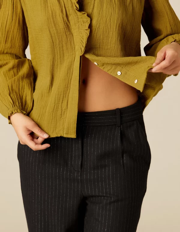 NÍCOLI PANTALÓN RAYA BRILLO AZUL< Pantalones