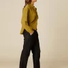 NÍCOLI PANTALÓN RAYA BRILLO AZUL< Pantalones
