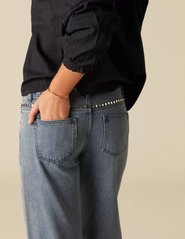 NÍCOLI PANTALÓN TACHUELAS AZUL< Denim | Pantalones
