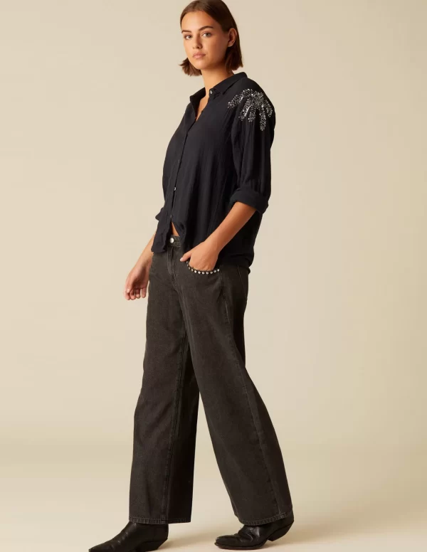 NÍCOLI PANTALÓN TACHUELAS GRIS< Denim | Pantalones