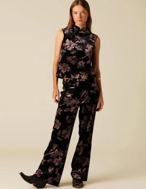 NÍCOLI PANTALÓN TERCIOPELO FLOR< Pantalones