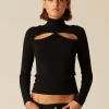 NÍCOLI TOP ABERTURA ESCOTE CUELLO VUELTO NEGRO< Tops