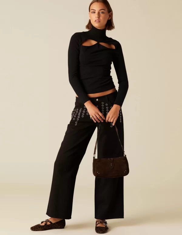 NÍCOLI TOP ABERTURA ESCOTE CUELLO VUELTO NEGRO< Tops