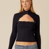 NÍCOLI TOP ABERTURA ESCOTE TACHAS AZUL< Tops