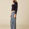 NÍCOLI TOP ABERTURA ESCOTE TACHAS AZUL< Tops