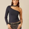 NÍCOLI TOP ASIMéTRICO ABERTURA ESCOTE AZUL< Tops