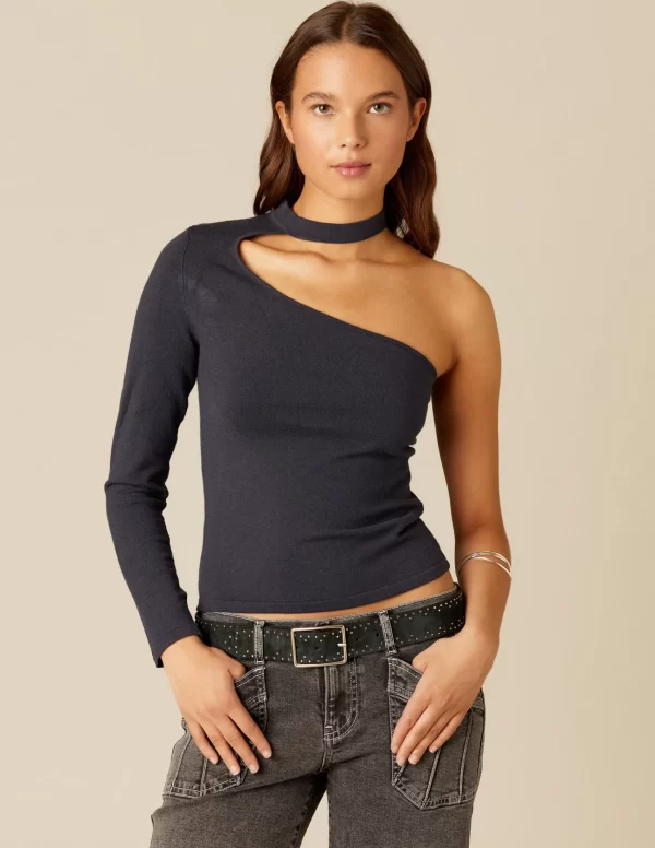 NÍCOLI TOP ASIMéTRICO ABERTURA ESCOTE AZUL< Tops