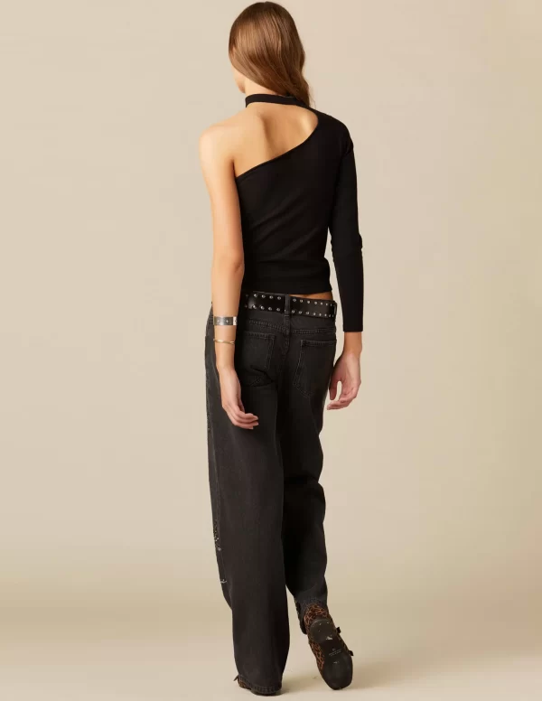 NÍCOLI TOP ASIMéTRICO ABERTURA ESCOTE NEGRO< Tops