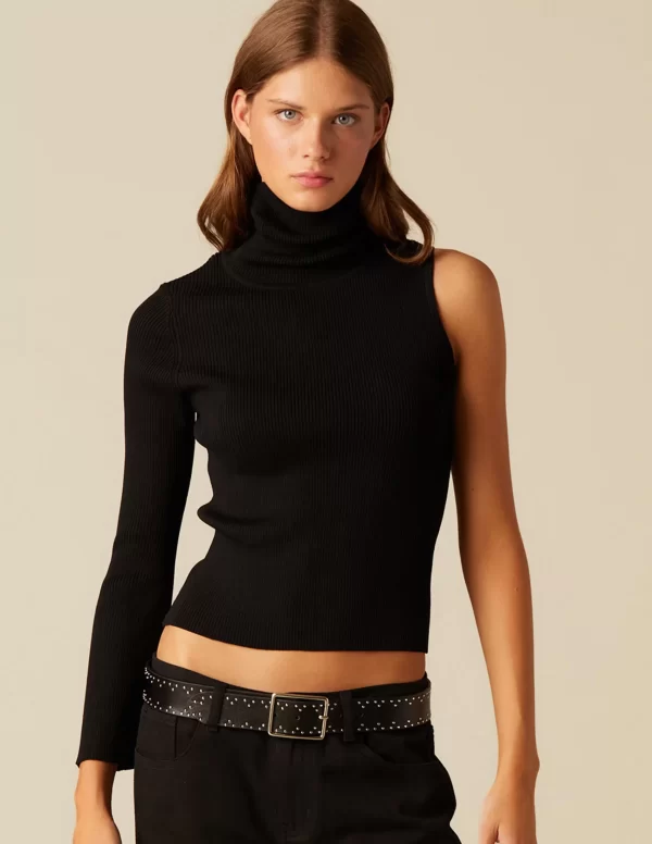 NÍCOLI TOP ASIMéTRICO CUELLO VUELTO NEGRO< Tops