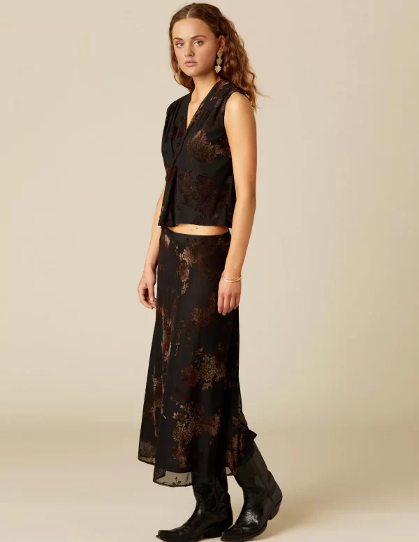 NÍCOLI TOP FLOR TULLE NEGRO< Tops